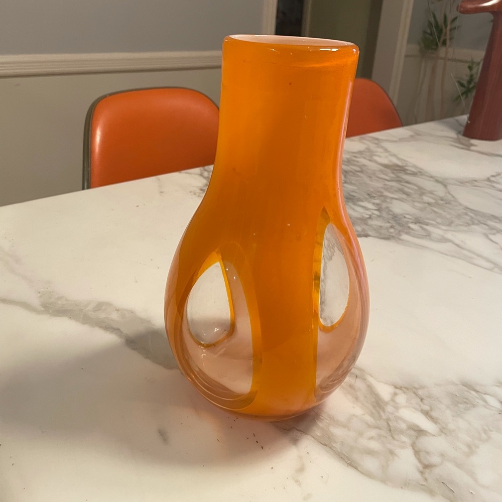 Mid Century Modern Vintage Murano Orange Glass Vase